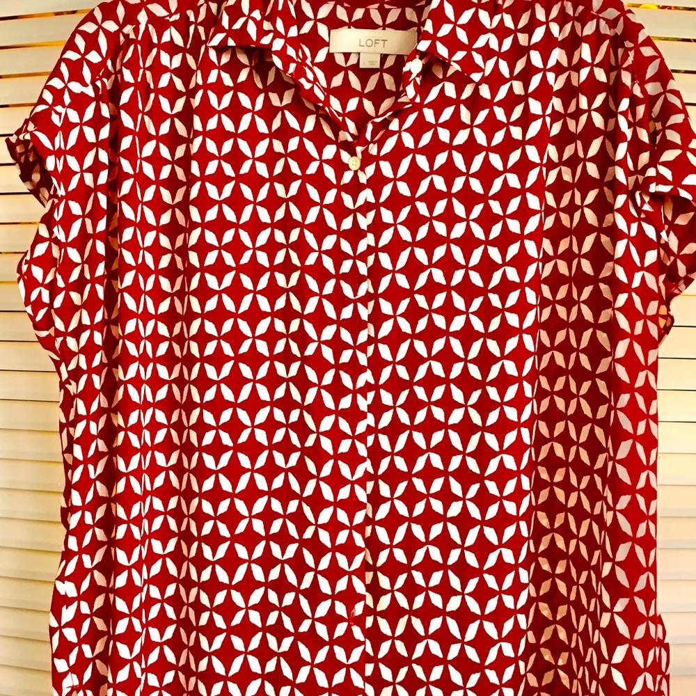 Loft Red & White Blouse